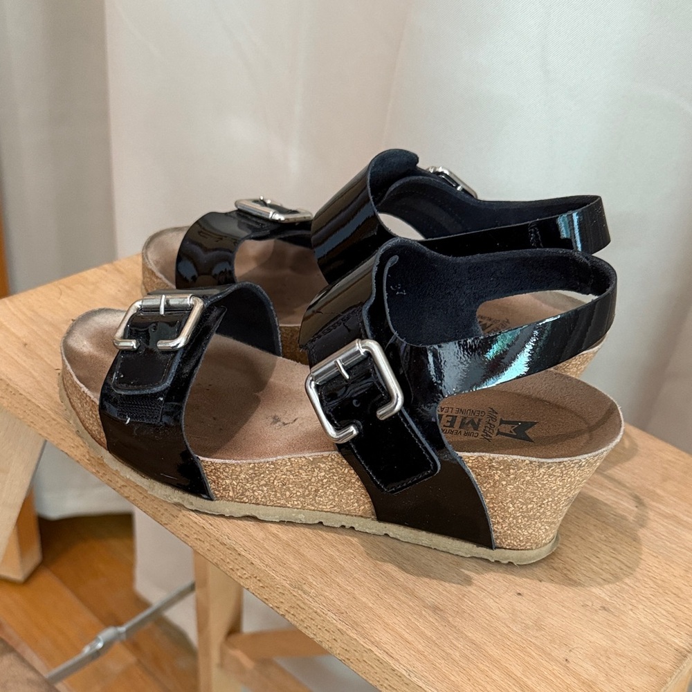 Mephisto Black Patent Leather Sandals